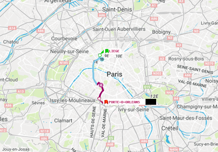 plan itinéraire ratp de Liège à Porte d