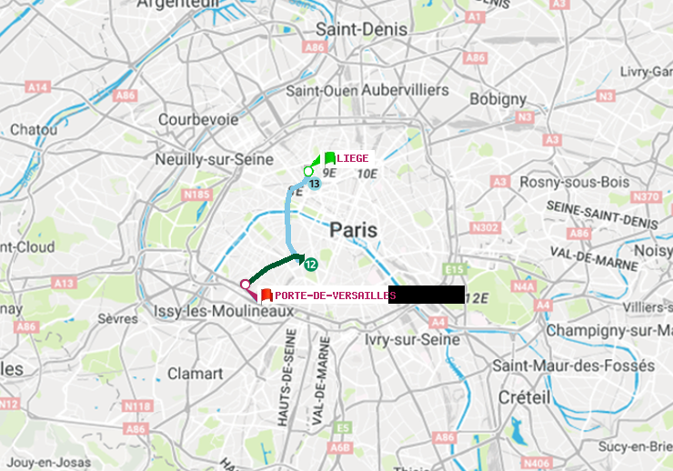 plan itinéraire ratp de Liège à Porte de Versailles