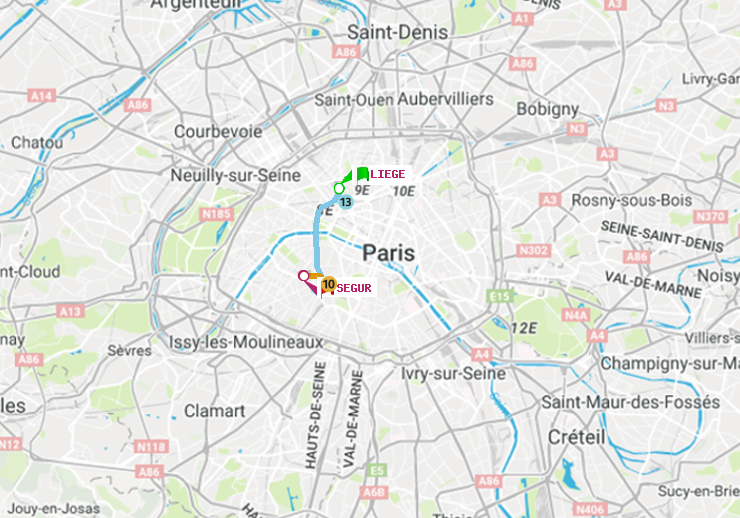 plan itinéraire ratp de Liège à Ségur