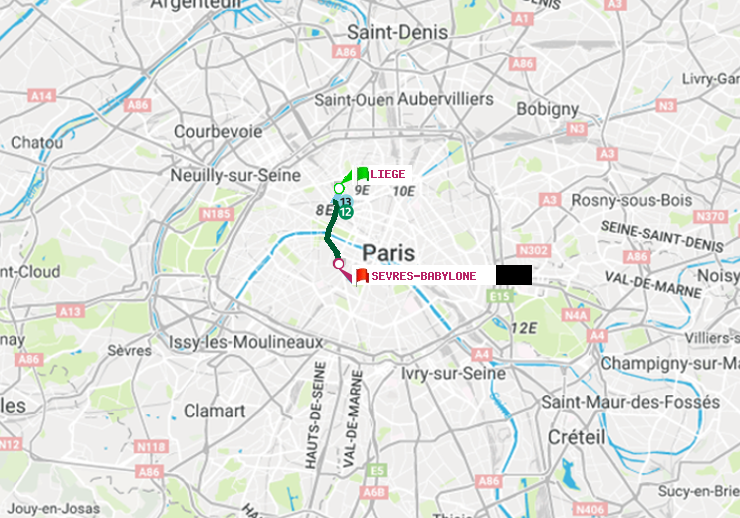 plan itinéraire ratp de Liège à Sèvres-Babylone