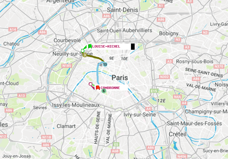 plan itinéraire ratp de Louise Michel à Cambronne