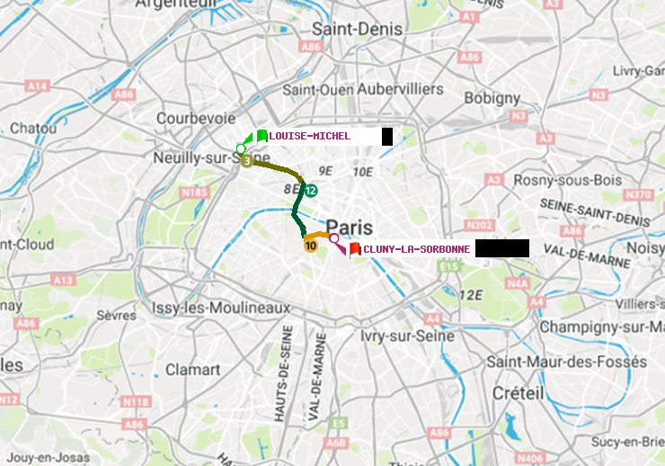 plan itinéraire ratp de Louise Michel à Cluny-La Sorbonne
