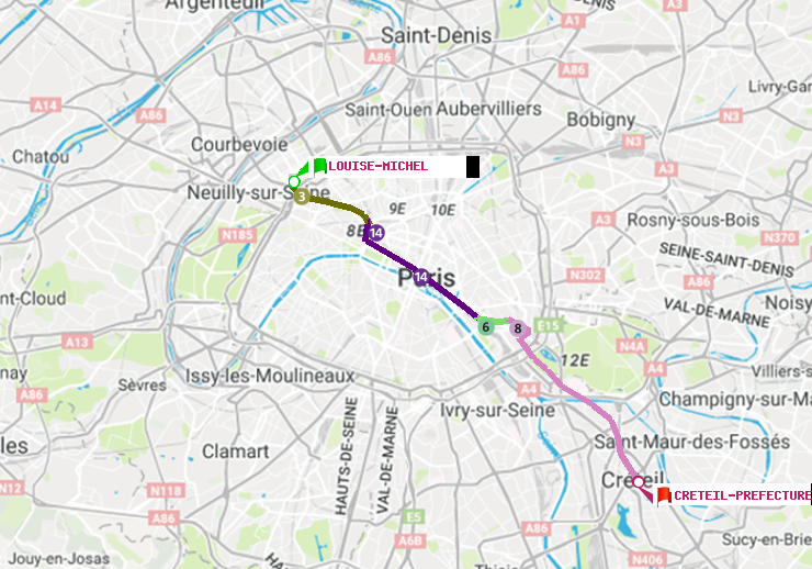 plan itinéraire ratp de Louise Michel à Créteil-Préfecture (Hôtel de Ville)