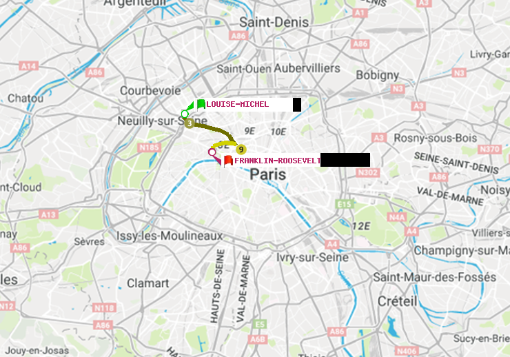 plan itinéraire ratp de Louise Michel à Franklin-Roosevelt