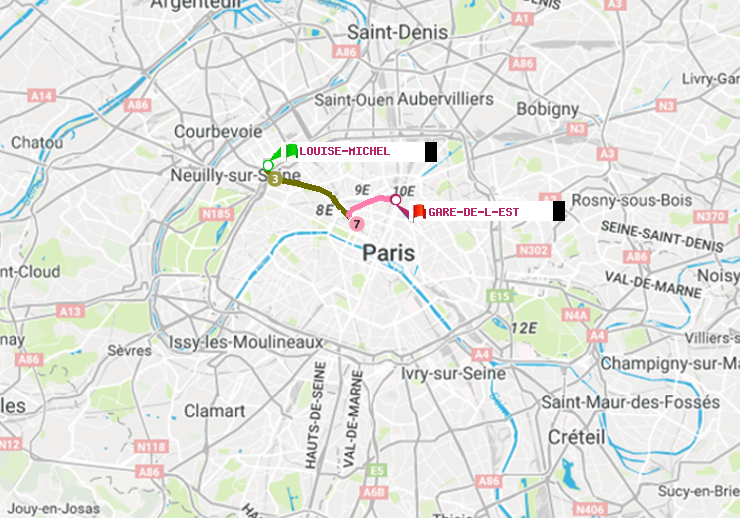 plan itinéraire ratp de Louise Michel à Gare de l