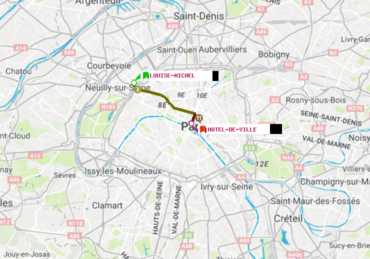 plan itinéraire ratp de Louise Michel à Hôtel de Ville