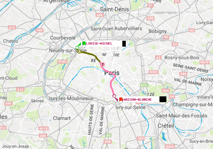 plan itinéraire ratp de Louise Michel à Maison Blanche