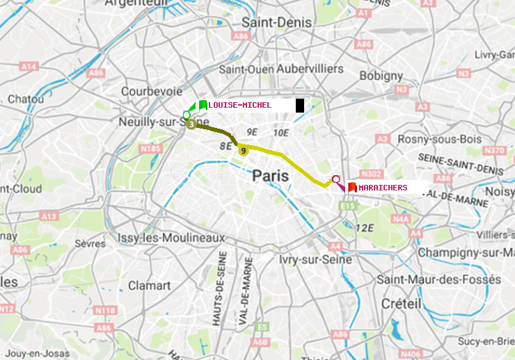 plan itinéraire ratp de Louise Michel à Maraichers