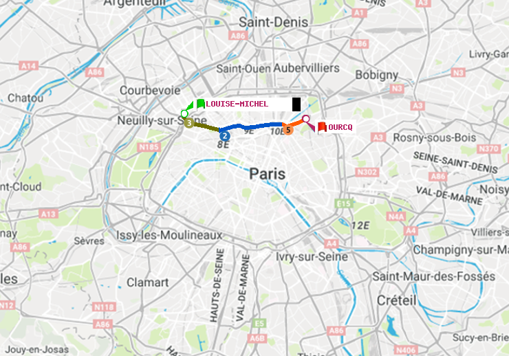 plan itinéraire ratp de Louise Michel à Ourcq