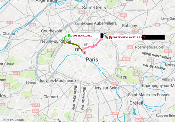 plan itinéraire ratp de Louise Michel à Porte de la Villette