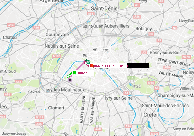plan itinéraire ratp de Lourmel à Assemblée Nationale