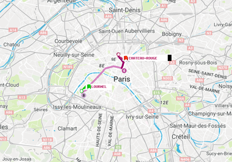 plan itinéraire ratp de Lourmel à Château Rouge