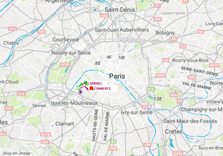 plan itinéraire ratp de Lourmel à Commerce
