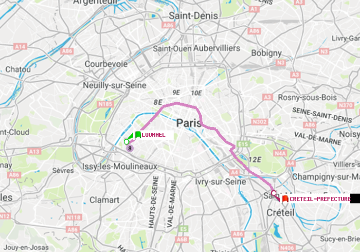 plan itinéraire ratp de Lourmel à Créteil-Préfecture (Hôtel de Ville)