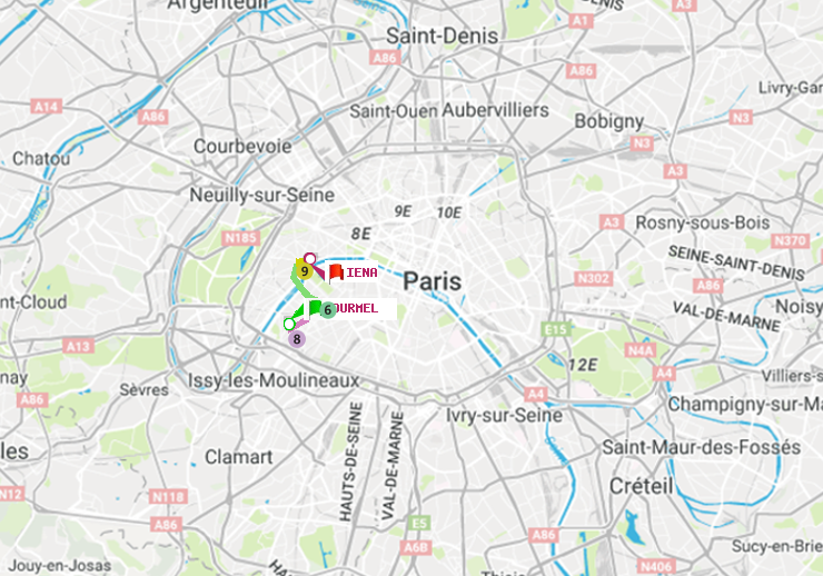 plan itinéraire ratp de Lourmel à Iéna