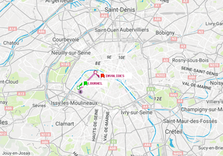 plan itinéraire ratp de Lourmel à Invalides