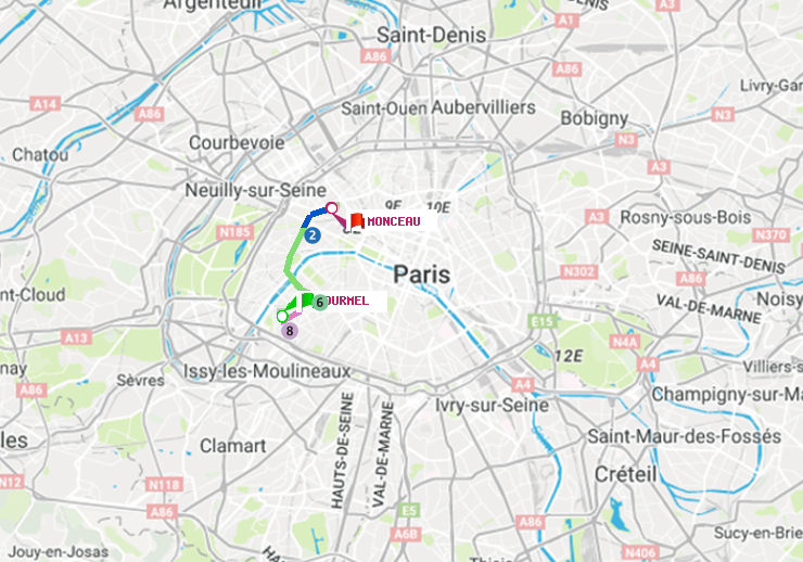 plan itinéraire ratp de Lourmel à Monceau