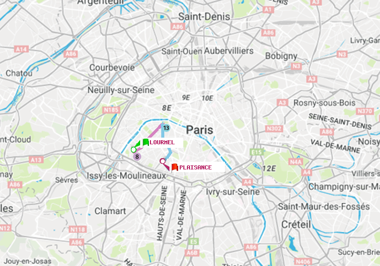 plan itinéraire ratp de Lourmel à Plaisance