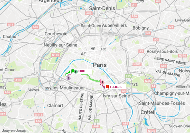 plan itinéraire ratp de Lourmel à Tolbiac