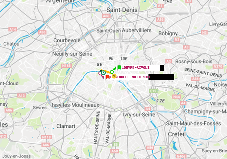 plan itinéraire ratp de Louvre-Rivoli à Assemblée Nationale
