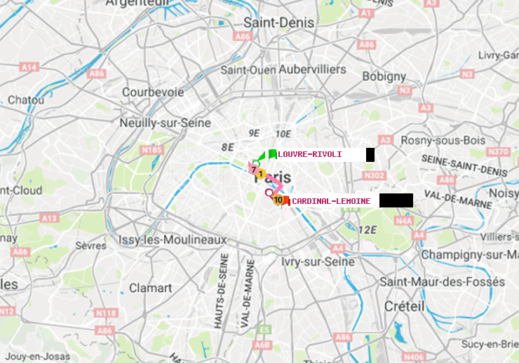 plan itinéraire ratp de Louvre-Rivoli à Cardinal-Lemoine
