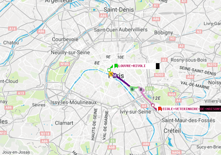 plan itinéraire ratp de Louvre-Rivoli à Ecole Vétérinaire de Maisons-Alfort