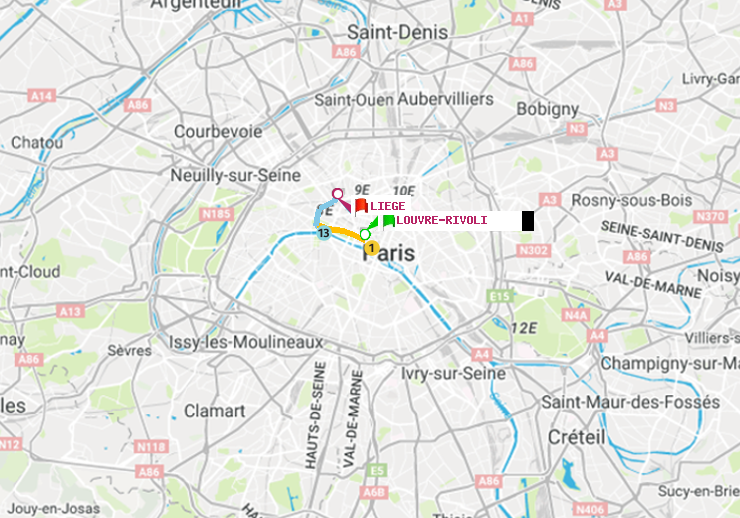 plan itinéraire ratp de Louvre-Rivoli à Liège