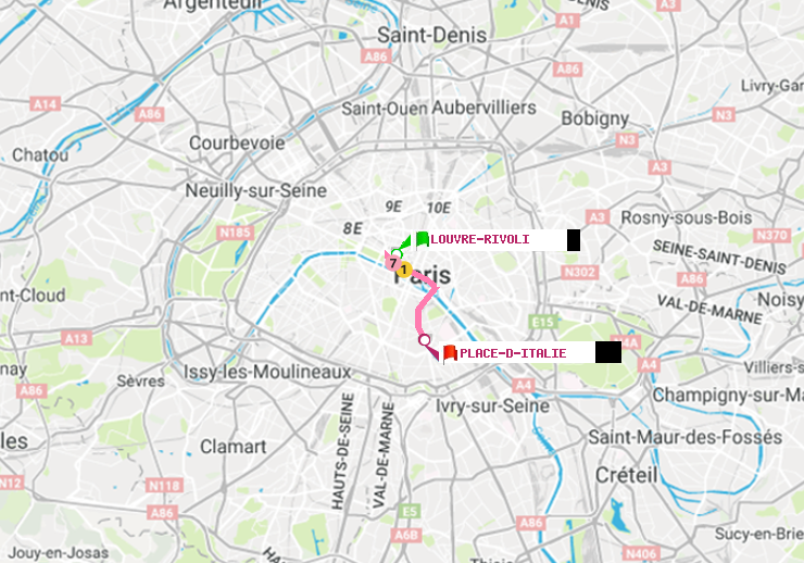 plan itinéraire ratp de Louvre-Rivoli à Place d