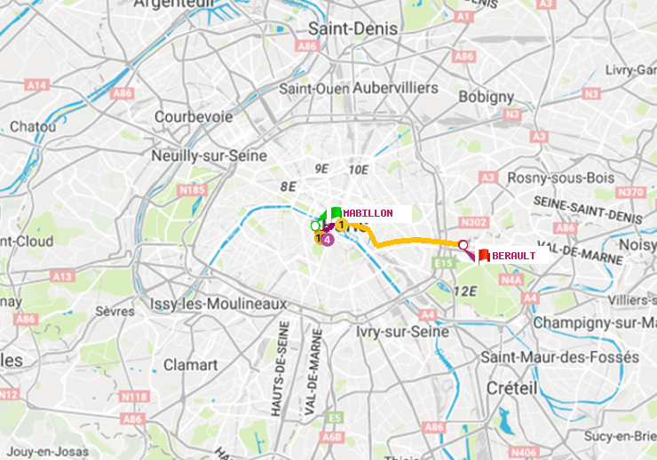 plan itinéraire ratp de Mabillon à Bérault
