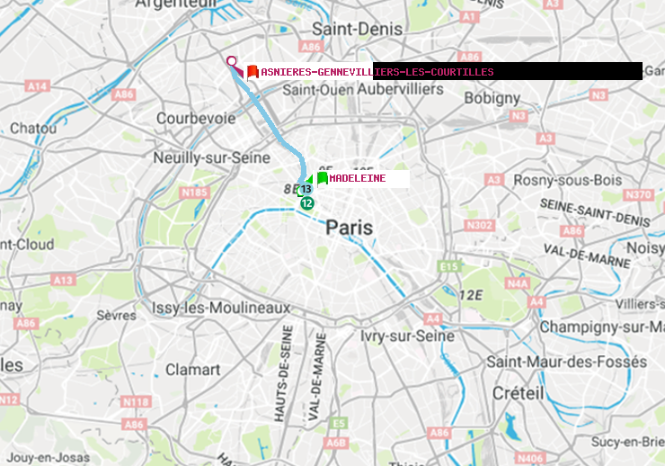 plan itinéraire ratp de Madeleine à Asnieres-Gennevilliers Les Courtilles