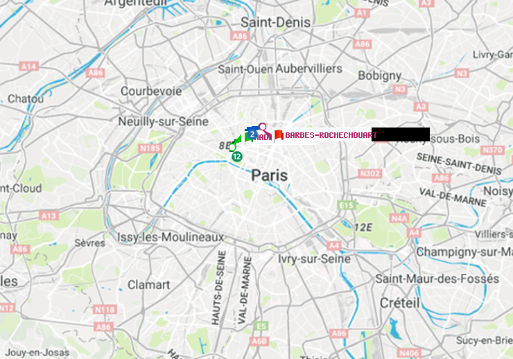 plan itinéraire ratp de Madeleine à Barbès-Rochechouart