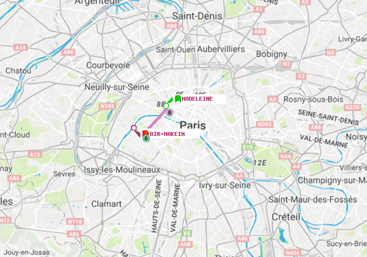plan itinéraire ratp de Madeleine à Bir-Hakeim (Grenelle)