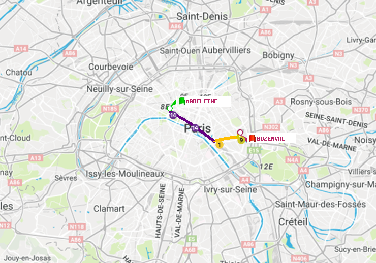 plan itinéraire ratp de Madeleine à Buzenval