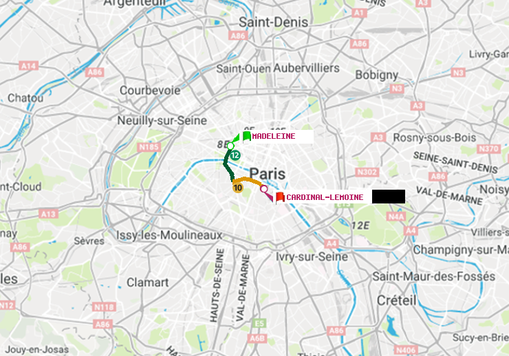 plan itinéraire ratp de Madeleine à Cardinal-Lemoine