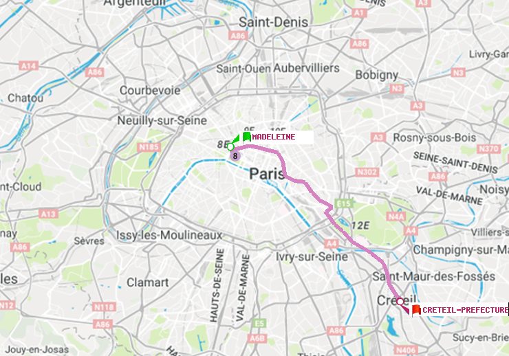 plan itinéraire ratp de Madeleine à Créteil-Préfecture (Hôtel de Ville)