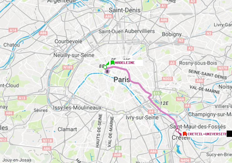 plan itinéraire ratp de Madeleine à Créteil-Université