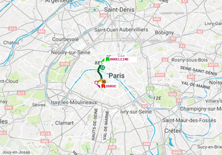 plan itinéraire ratp de Madeleine à Duroc