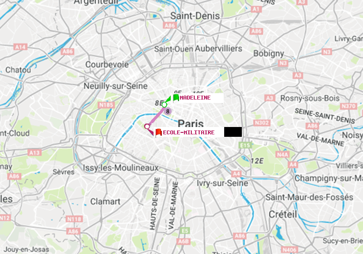 plan itinéraire ratp de Madeleine à Ecole Militaire