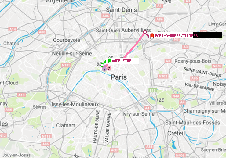 plan itinéraire ratp de Madeleine à Fort d