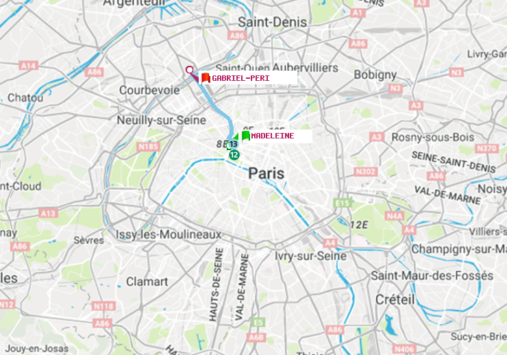 plan itinéraire ratp de Madeleine à Gabriel-Péri