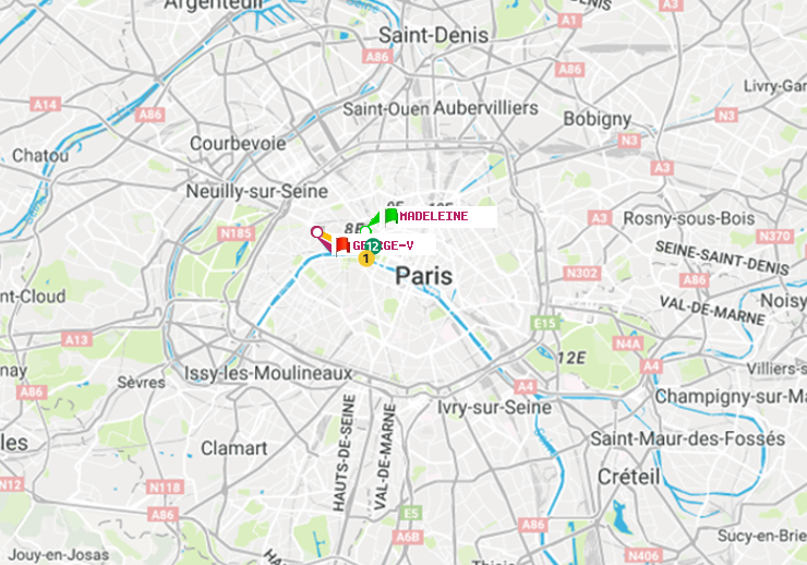 plan itinéraire ratp de Madeleine à George V