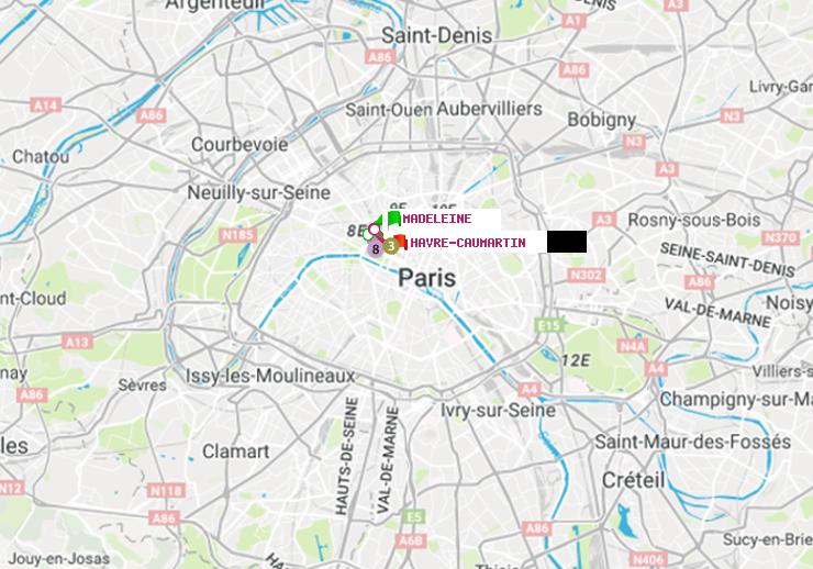 plan itinéraire ratp de Madeleine à Havre-Caumartin