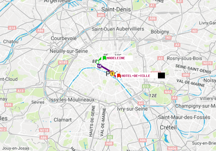 plan itinéraire ratp de Madeleine à Hôtel de Ville