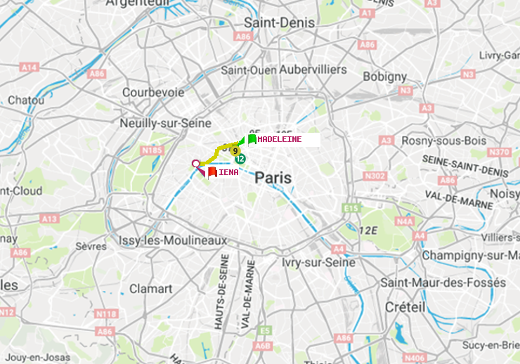 plan itinéraire ratp de Madeleine à Iéna