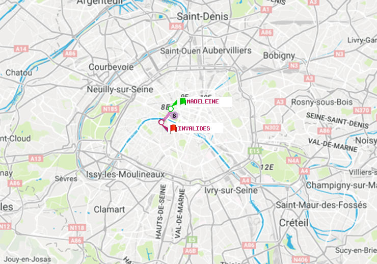 plan itinéraire ratp de Madeleine à Invalides