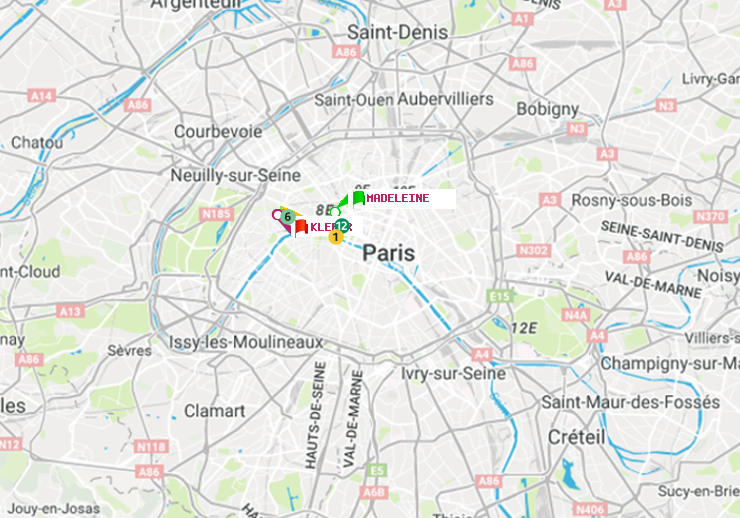 plan itinéraire ratp de Madeleine à Kléber