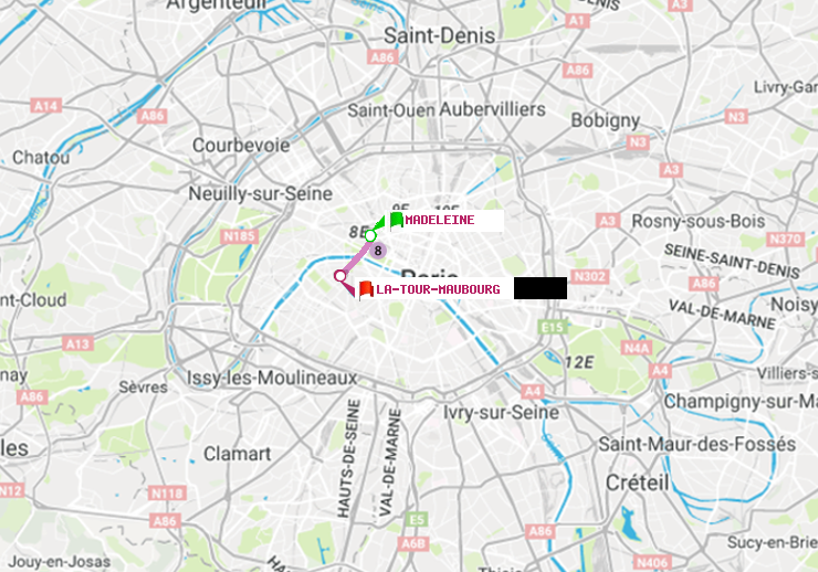plan itinéraire ratp de Madeleine à La Tour-Maubourg