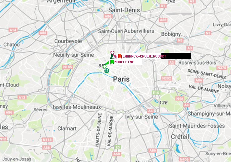 plan itinéraire ratp de Madeleine à Lamarck-Caulaincourt