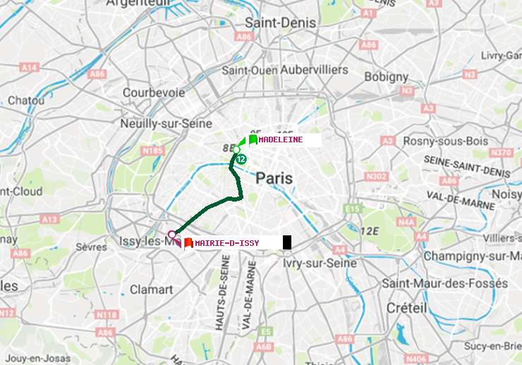 plan itinéraire ratp de Madeleine à Mairie d