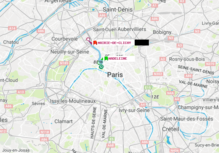 plan itinéraire ratp de Madeleine à Mairie de Clichy